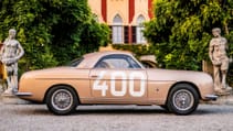 1953 Alfa Romeo 1900C Sprint Supergioiello in side profile with continental period property in backdrop