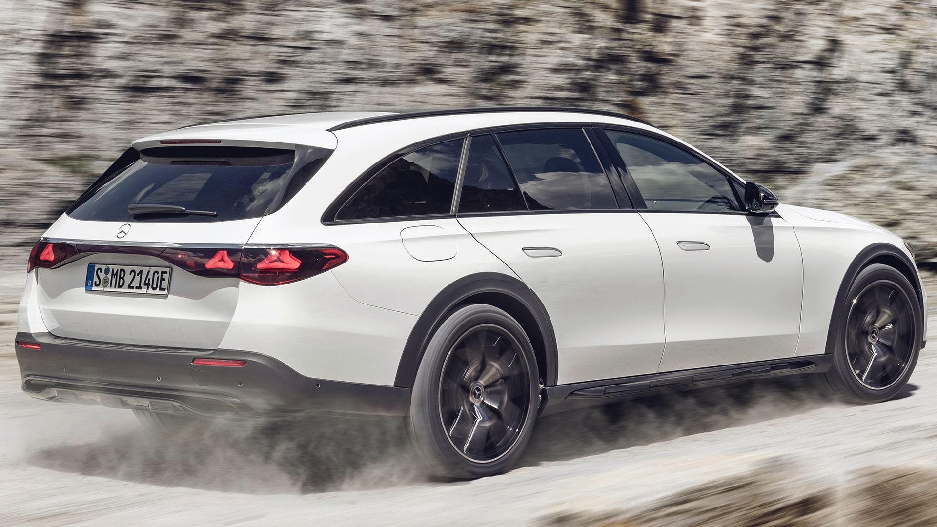 Rear driving shot of the Mercedes Benz E-Class All-Terrain estate