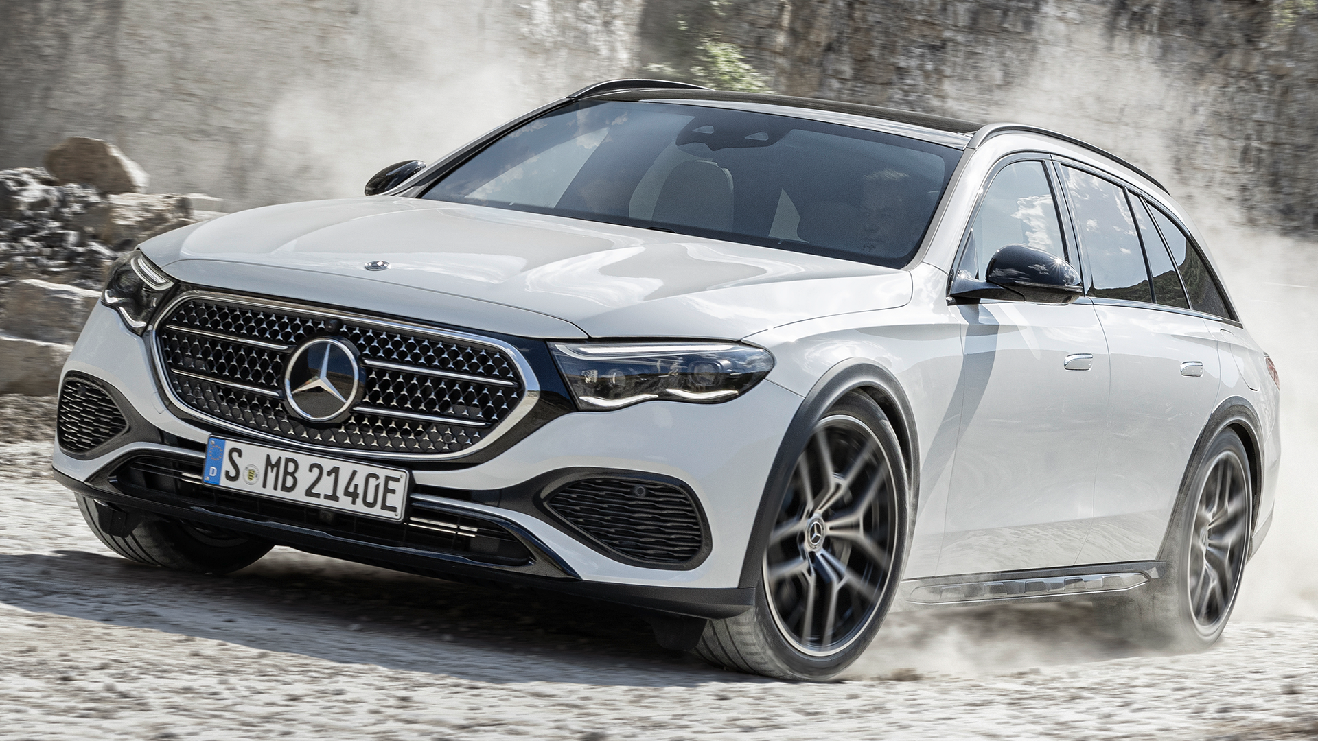 Front driving shot of the Mercedes Benz E-Class All-Terrain estate