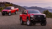 Shot of 2024 Nissan Frontier Hardbody Edition with original 1985 Nissan Hardbody