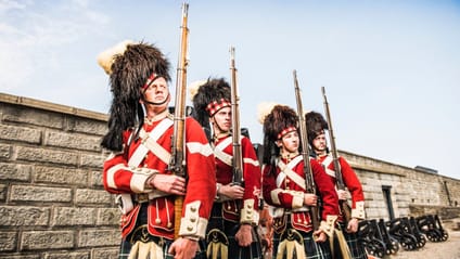 Soldiers in traditional uniforms, Nova Scotia, Canada