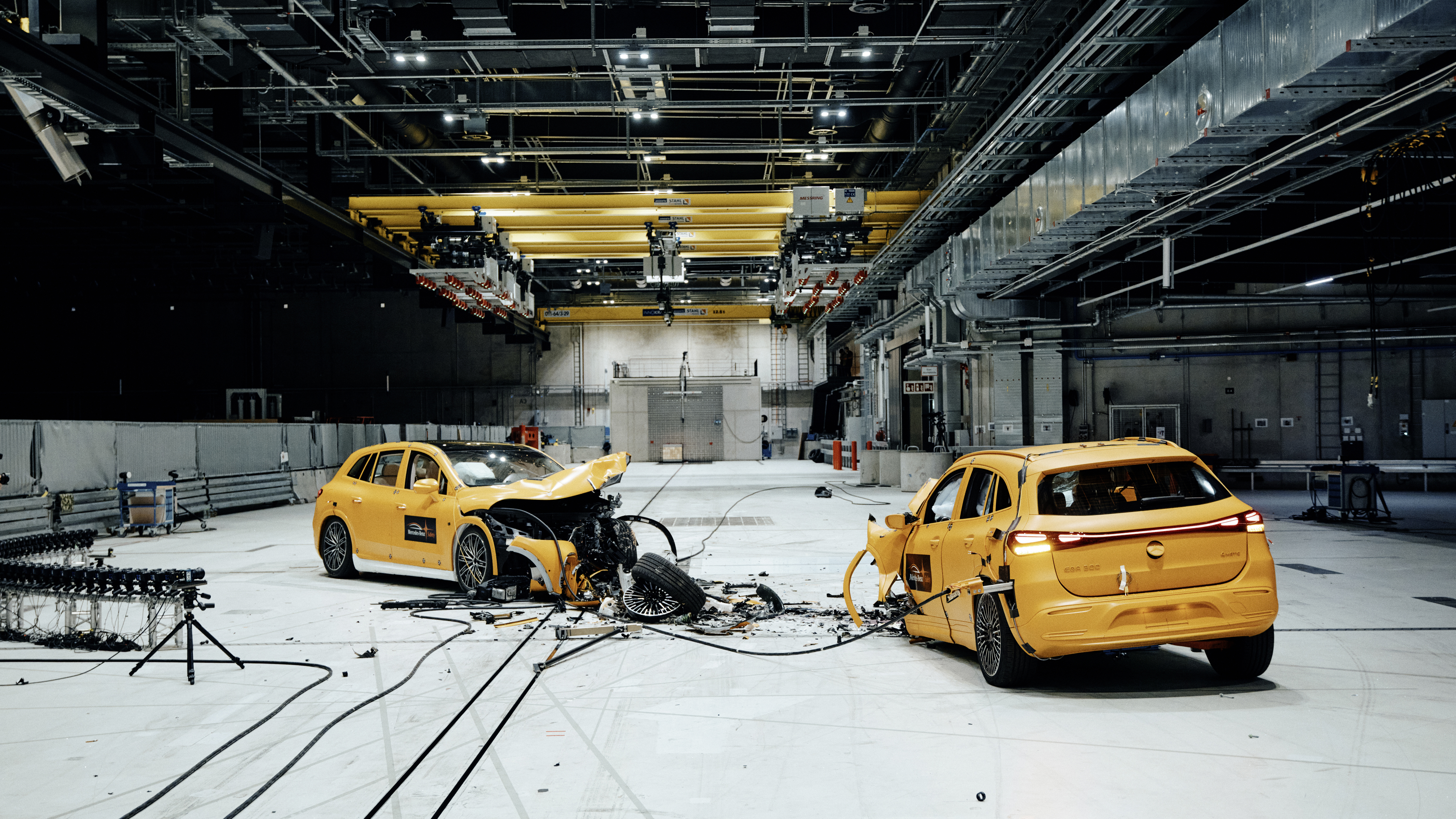 Watch Mercedes crash test an EQS SUV into an EQA