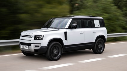 Driving shot of the Land Rover Defender p400e