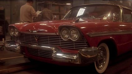 Scene from 1983 Christine movie, close up of front of 1958 Plymouth Fury