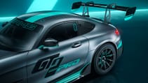 Static shot of new Mercedes-AMG GT2 Pro, close-up of spoiler