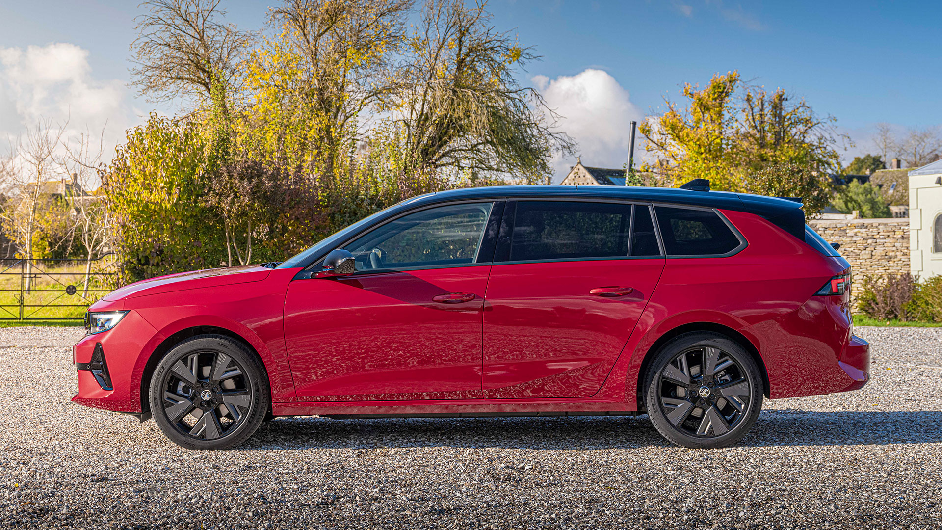 Static side profile shot of Vauxhall Astra ST electric