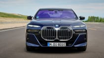 Front end driving shot of new BMW 7 Series in autonomous driving mode