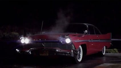 Driving shot in dark of 1958 Plymouth Fury as depicted in movie, Christine (1983)