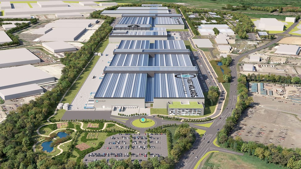 Aerial digital render of proposed gigafactory in Coventry, UK