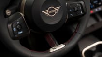 Close up shot of steering wheel on Mini Countryman JCW