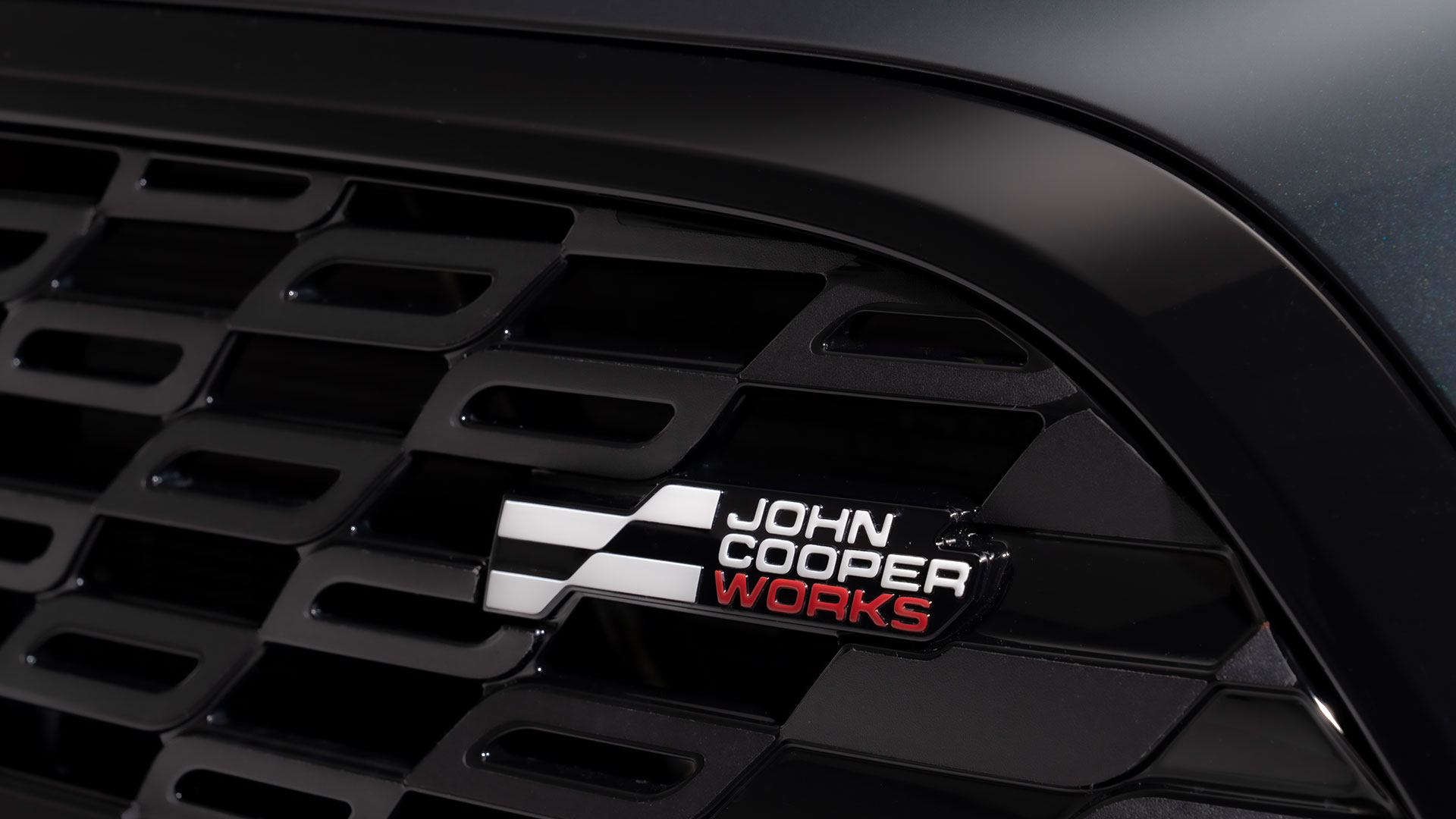 Grille badge close up on new Mini Countryman JCW