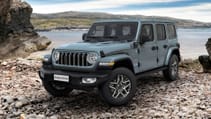 Front shot of the 2024 Jeep Wrangler 4xe on beach