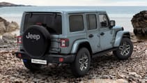 Rear shot of the 2024 Jeep Wrangler 4xe on beach