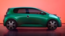 Static studio shot of the new all-electric Renault Twingo side profile