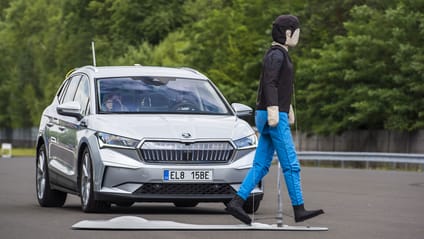 Fake pedestrian crossing in front of Skoda being tested