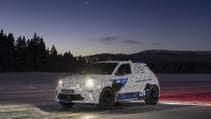 Exterior shot of Alpine A290 at dusk with lights on