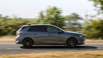 Driving shot of the Vauxhall Astra hybrid, from side profile