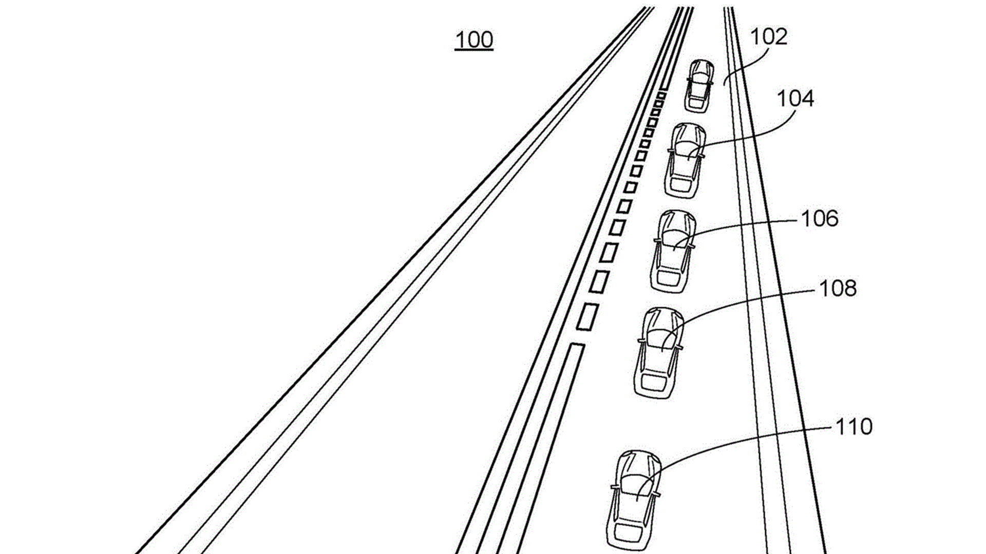 A black and white illustration of cars keeping distances from one another on a road, annotated with arrows and numbers