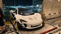 Garage image of McLaren P1 GTR body ready to ship to New Zealand for some drift modding