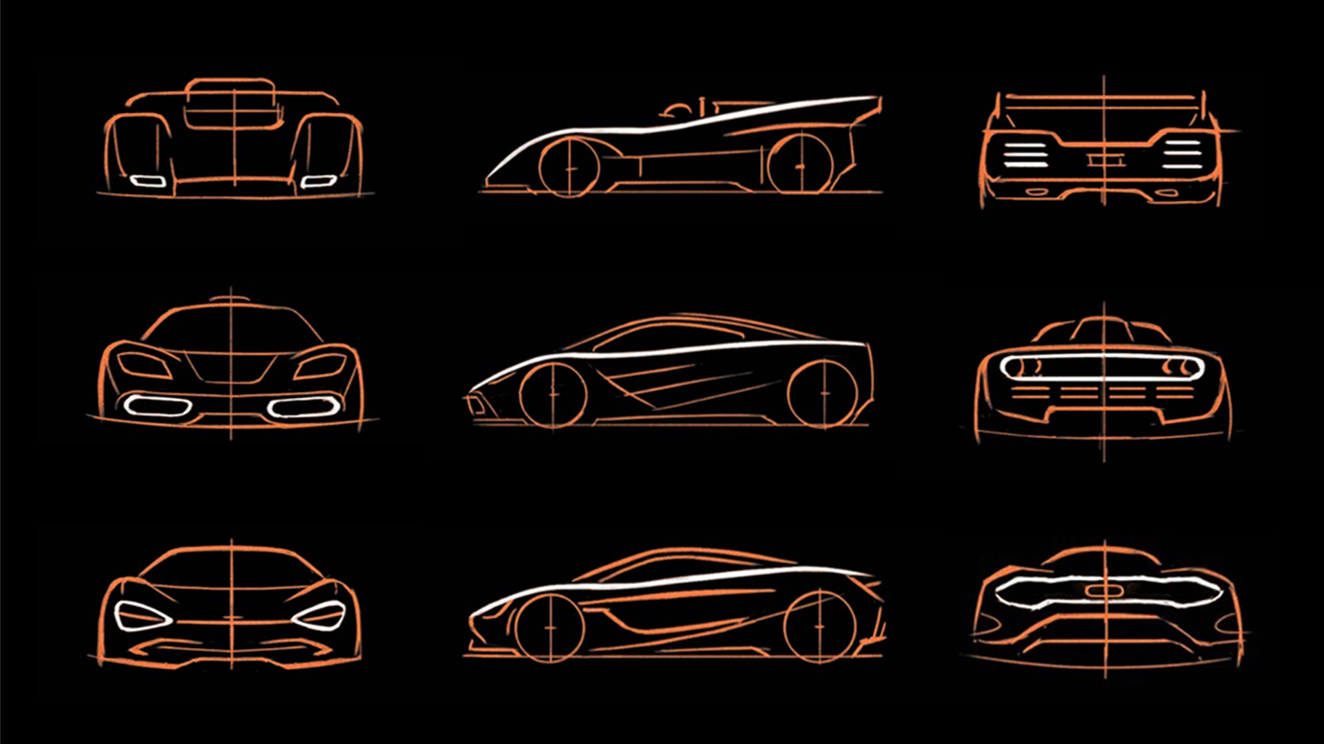 Sketches of the Philosophy by Design overlaid across pre-existing McLaren models