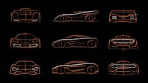 Sketches of the Philosophy by Design overlaid across pre-existing McLaren models