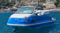 Fiat 500-inspired boat called Car 500 Off-Shore in the water off the Amalfi coast