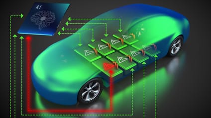 Graphic showing AI chip linking battery packs together