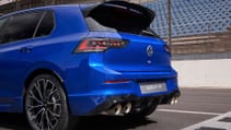 The 2024 Golf R - close up shot of rear end (spoilers, tail lights)