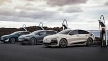 Group shot of new Audi A6 Sportback A6 Avant and S6 - near charge points