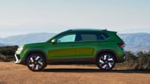 Static side profile shot of the VW Taos