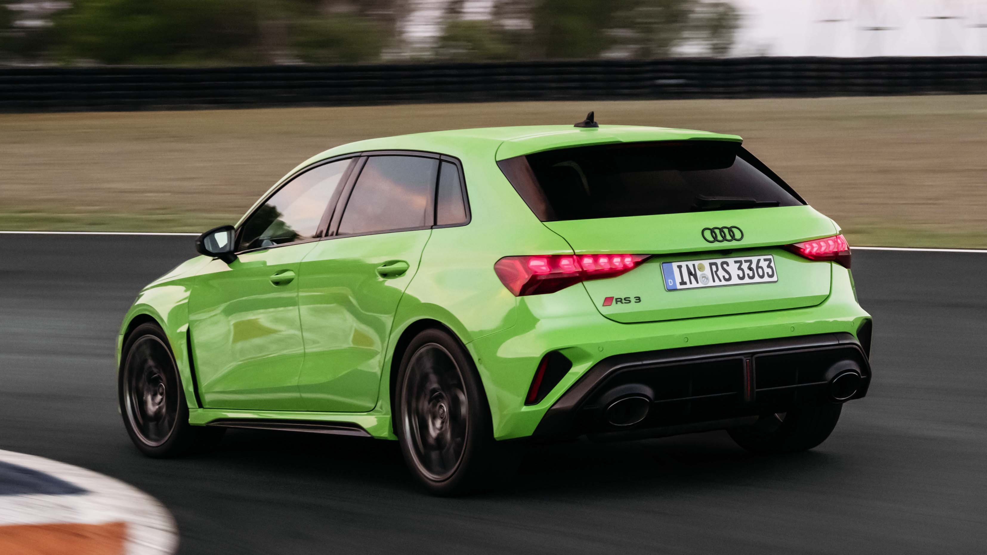 Audi RS3 exterior rear three quarter dynamic