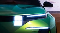 Close up of front head lights on Citroen C5 Aircross concept at dusk