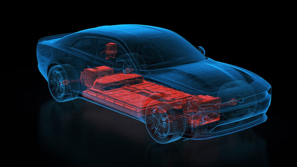 A graphic to show the solid-state batteries of the all-electric Dodge Charger Daytona demo fleet