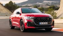 Audi RSQ8 exterior front three quarter dynamic on track 