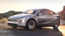 Front facing driving shot of 2025 Tesla Model Y