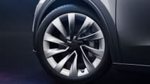 Close up shot of the 2025 Tesla Model Y Juniper wheel