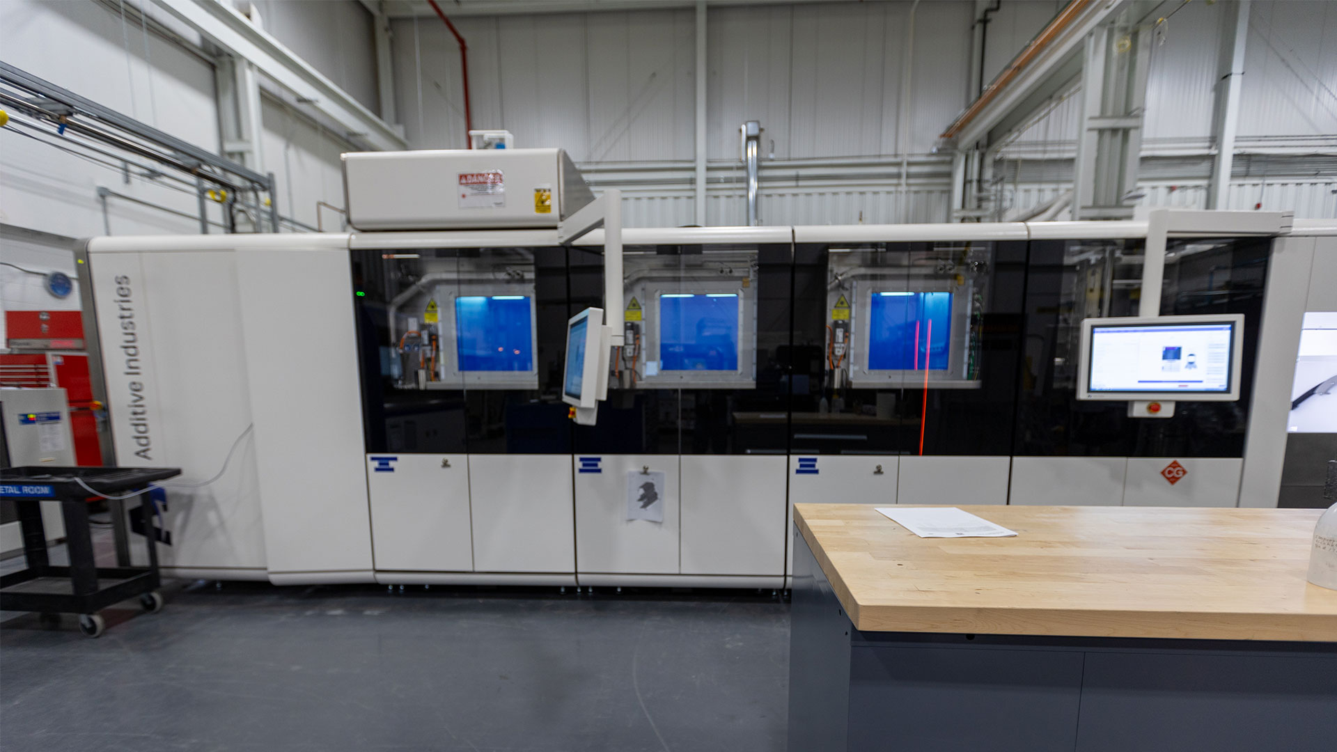 Shot of Ford Performance workshop with 3D printing machines, and testing facilities