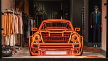 Front dead-on shot of Benedict Radcliffe's lifesized Porsche 934 wire model