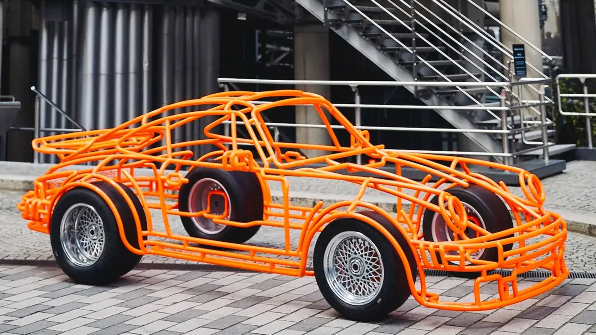 Front three quarter shot of Benedict Radcliffe's lifesized Porsche 934 wire model