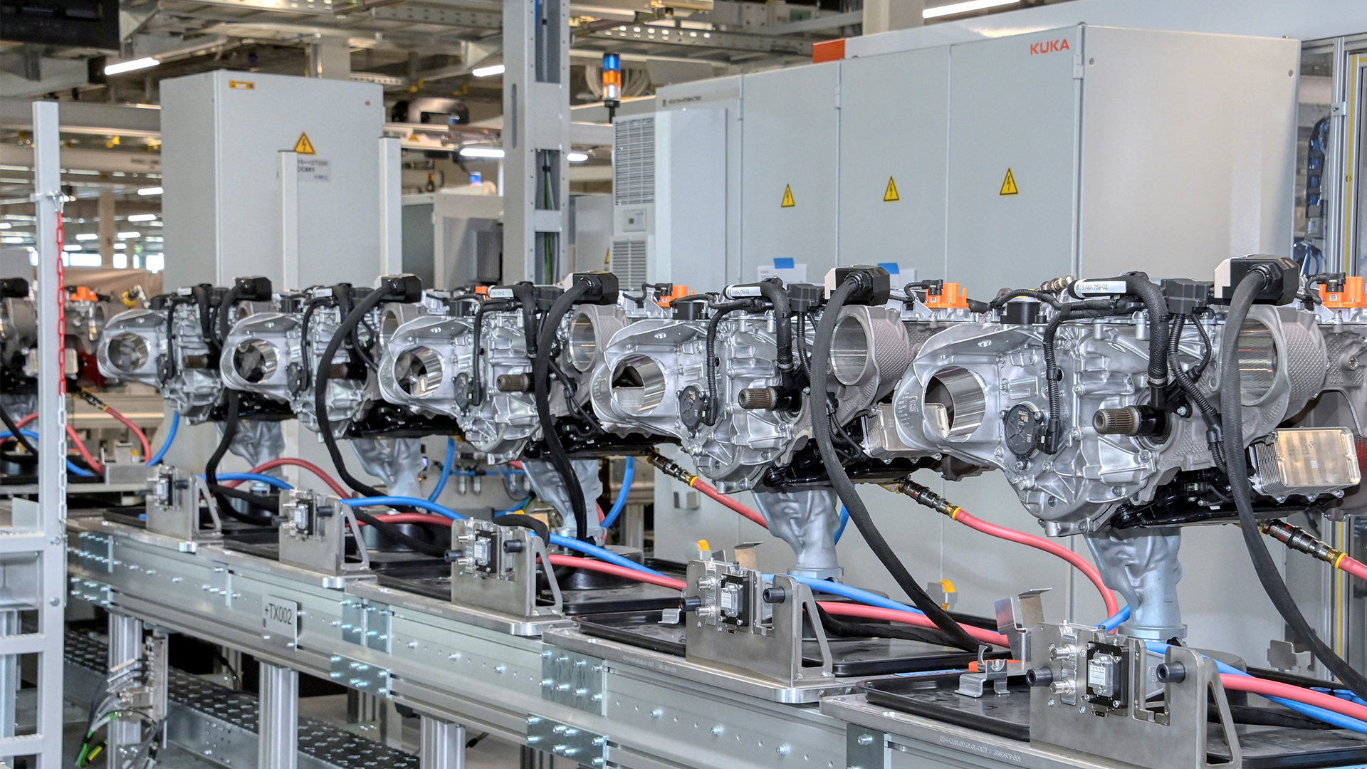 BMW Gen6 e-engines in a line waiting to be integrated in factory