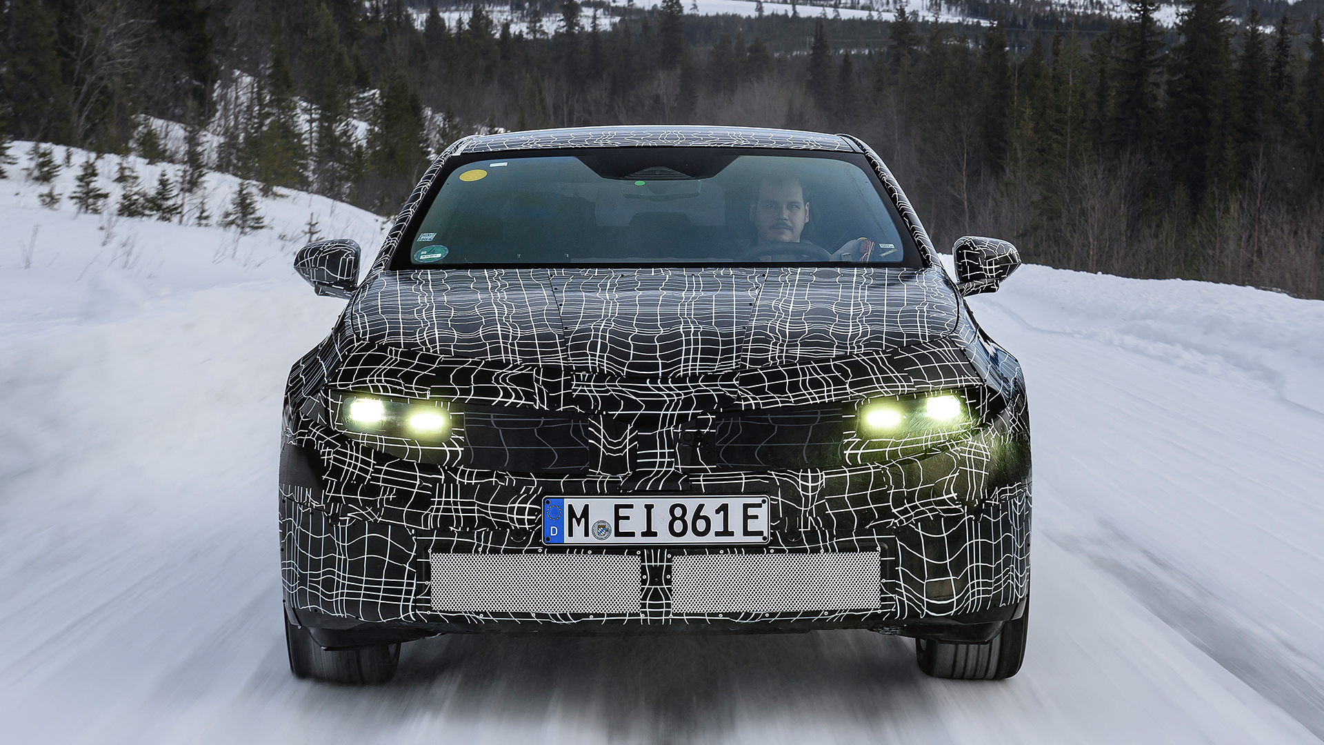 BMW Neue Klasse 3ser on winter test, shot from front