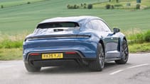Porsche Taycan Sport Turismo exterior rear three quarter dynamic