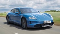 Porsche Taycan Sport Turismo exterior front three quarter dynamic