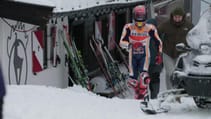 Moto GP champ Marc Marquez rides up a ski slope