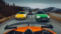 Audi RS3 Sportback + BMW M3 Comp xDrive + Porsche 911 C4 GTS + Lambo Aventador SVJ Roadster