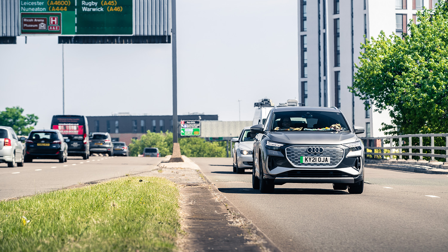 The Audi Q4 e-tron on the Coventry ring road