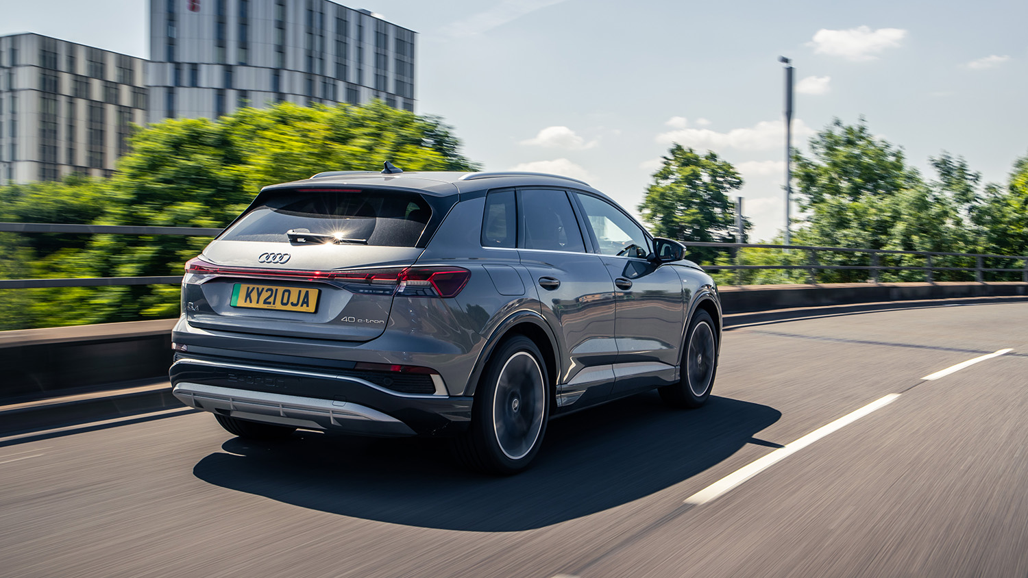 Side view of the Audi Q4 e-tron on the Coventry ring road