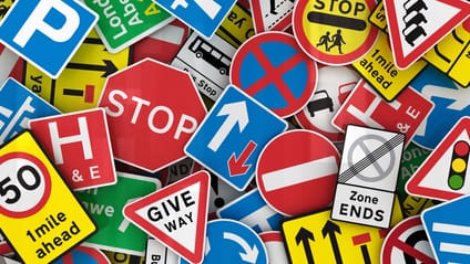 Digital pile of UK road signs 