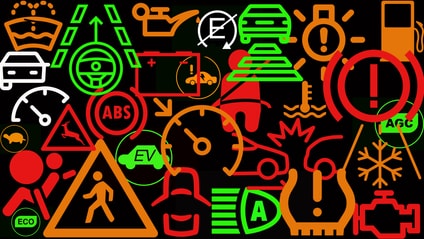 Compilation of dashboard icons in green, red, white and orange