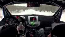 Ken Block goes flat out in his Rally Fiesta on ice during Sno*Drift testing